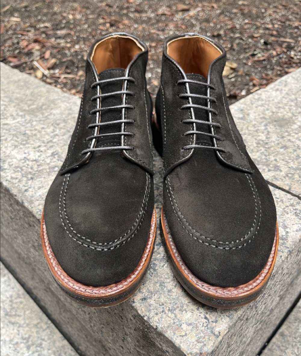 D3921 Chocolate Brown Suede Demi Boot With Moccasin Stitch